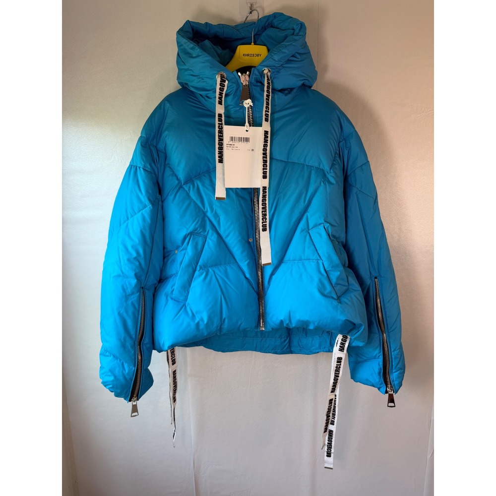 Khrisjoy Khris Hangover Club Puffer Jacket Turquoise Logo Drawstring Size 01 - Picture 4 of 16